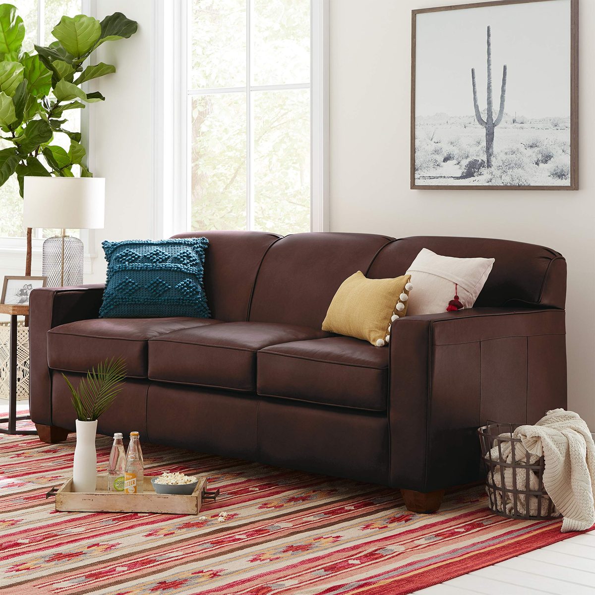 Amazon Brand – Stone & Beam Fischer Queen-Sized Sleeper Sofa, 79"W, Driftwood Leather