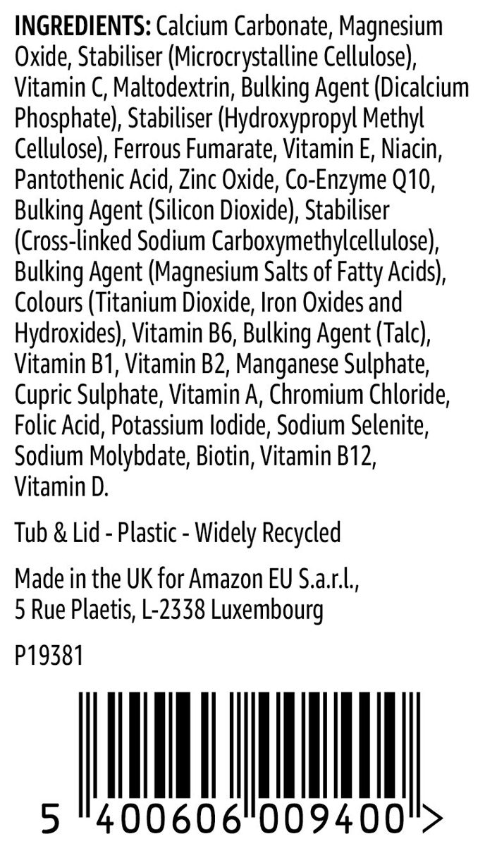 Amazon Brand - Solimo 50+ Multivitamins and Minerals with Co-Enzyme Q10 Food Supplement, 240 Tablets
