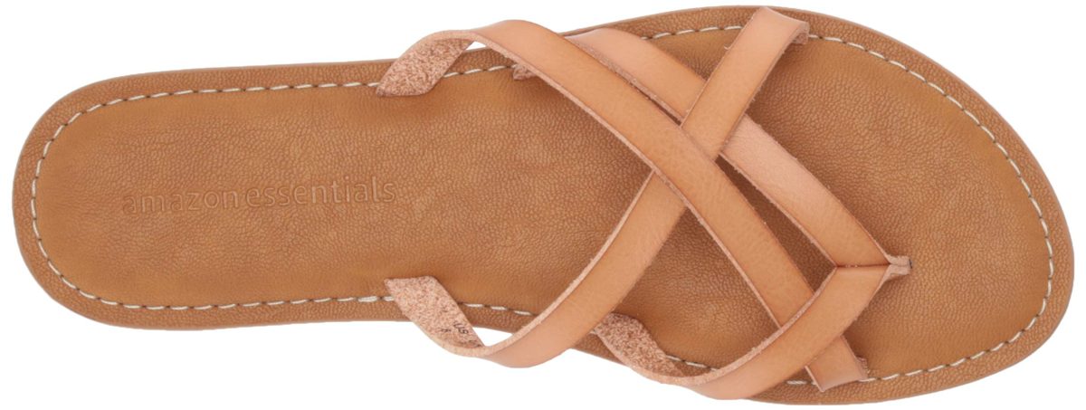 Amazon Essentials Women's Strappy Slide Flat Sandal, Natural, 11 B US