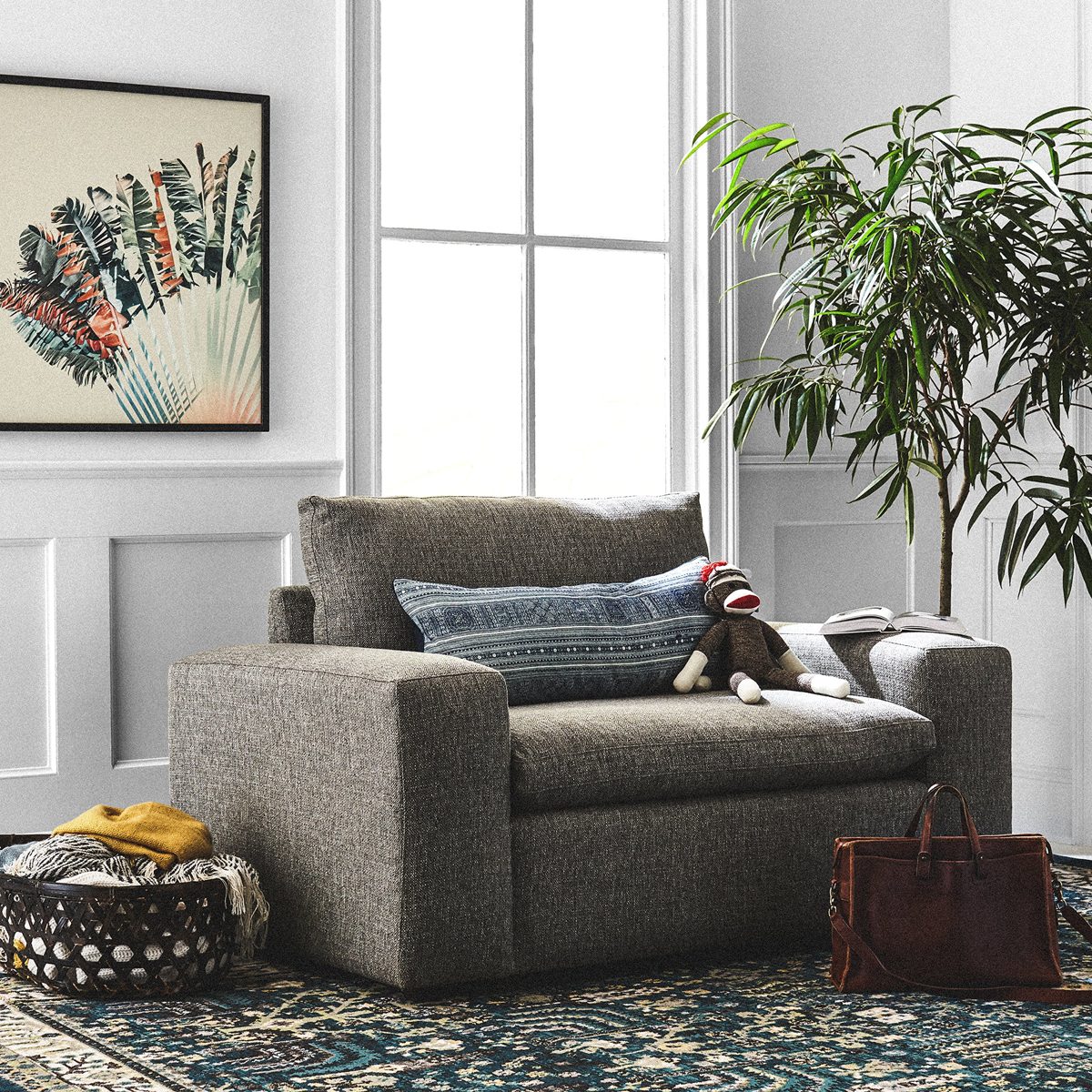 Amazon Brand – Stone & Beam Modern Turquoise and Orange Palm Print in Black Frame, 30" x 30"