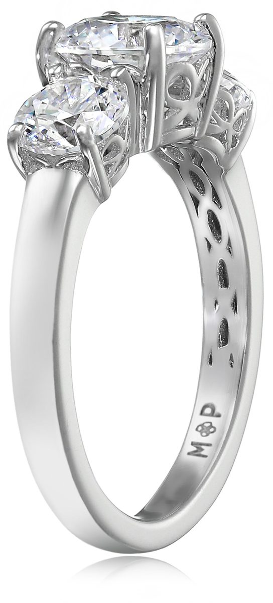 Platinum-Plated Sterling Silver Round 3-Stone Ring made with Swarovski Zirconia (4 cttw), Size 7