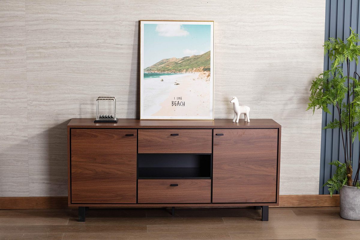 Amazon Brand - Movian Ljungan Sideboard Storage Cabinet with 2 Doors 2 Drawers 165 x 40 x 76 cm Walnut Effect