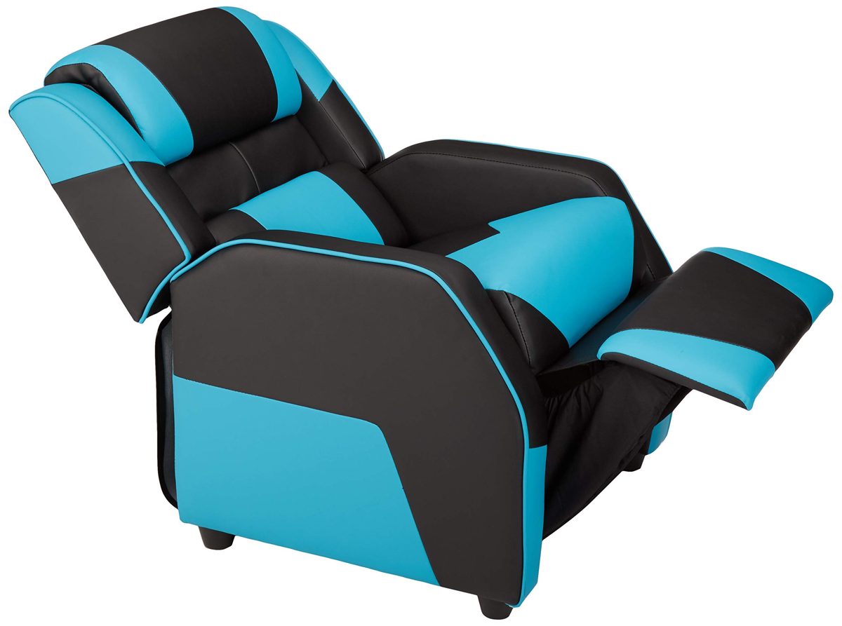 AmazonBasics Kids/Youth Gaming Recliner with Headrest and Back Pillow, 5+ Age Group, Black and Blue (Renewed)