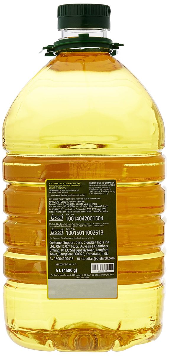 Amazon Brand - Solimo Extra Light Olive Oil, 5L