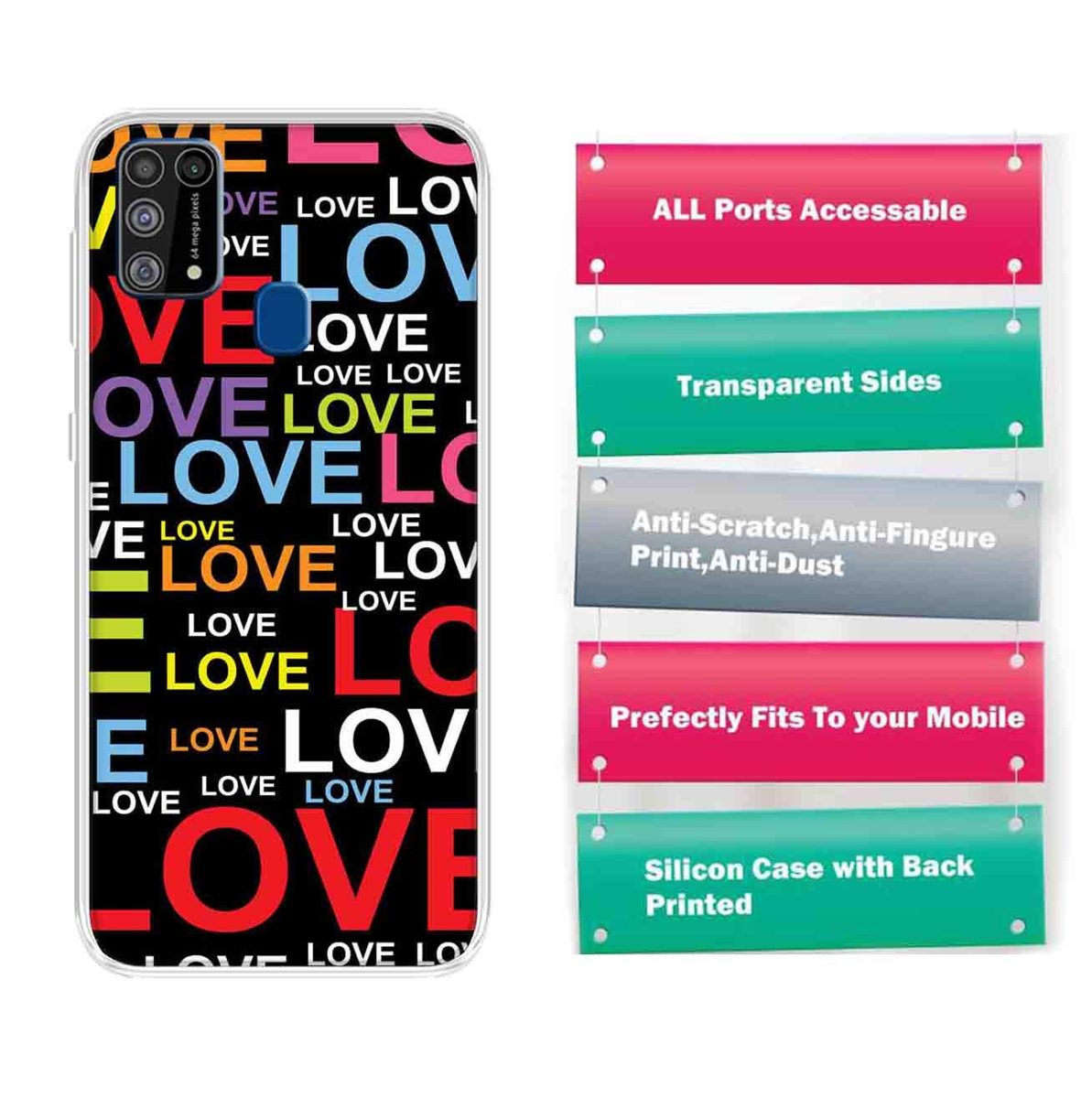 Amazon Brand - Solimo Designer Multicolor Typography Love Black Pattern Design Printed Soft Back Case Mobile Cover for Samsung Galaxy M31