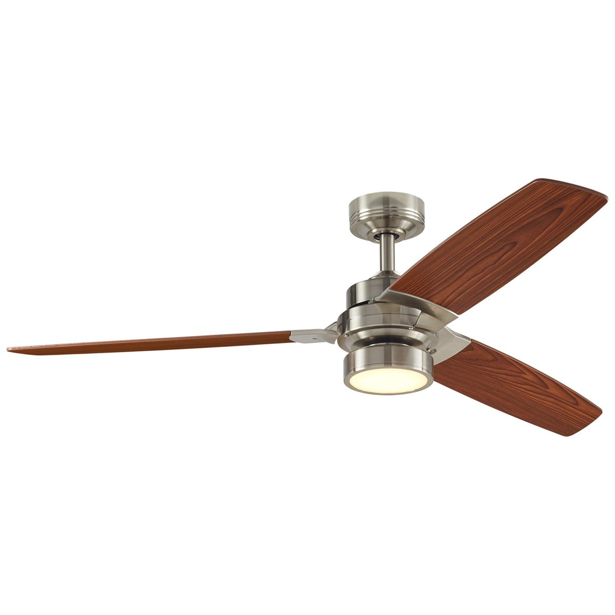 Amazon Brand – Rivet Modern Remote Control AC Motor Ceiling Flush Mount Fan with 18W LED Light - 52 x 52 x 7.6 Inches, Brushed Nickel with Maple Finish Blades