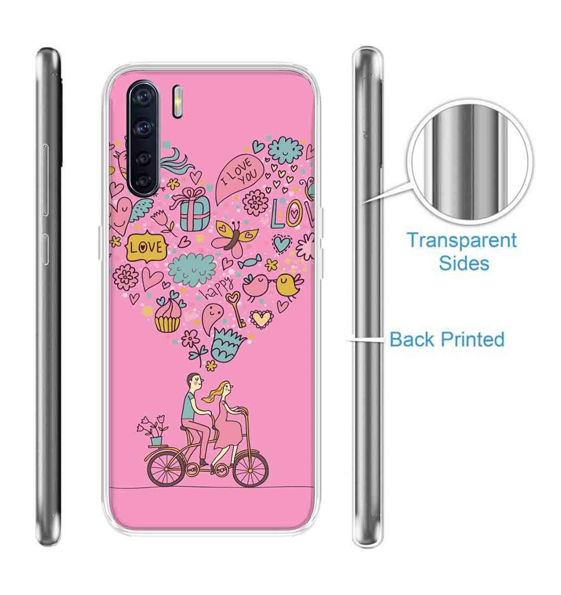 Amazon Brand - Solimo Designer Multicolor Happy Love Pink Pattern Printed Soft Back Case Mobile Cover for Oppo F15