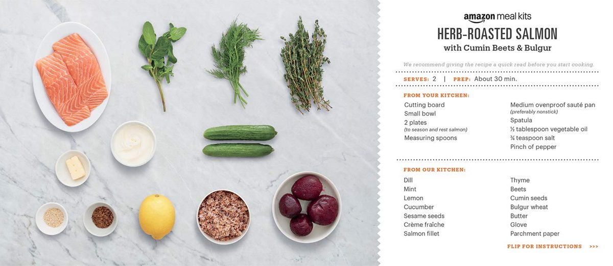 Amazon Meal Kits, Herb-Roasted Salmon with Cumin Beets & Bulgur, Serves 2