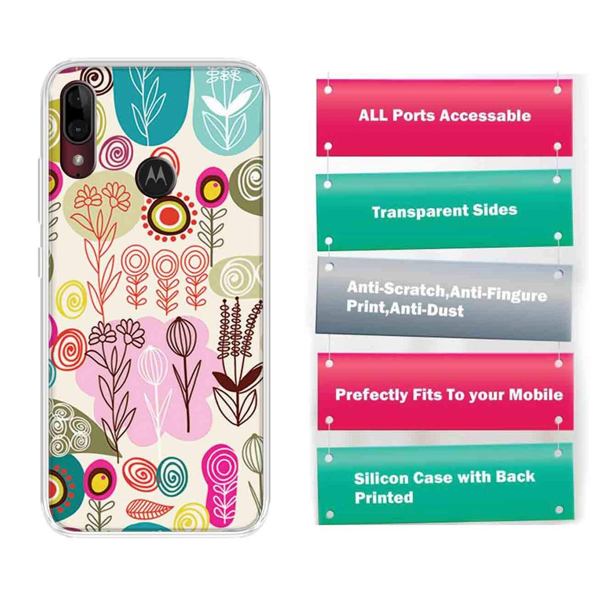 Amazon Brand - Solimo Designer Multicolor Plant Art Design Printed Soft Back Case Mobile Cover for Motorola Moto E6s / Motorola Moto E6 Plus