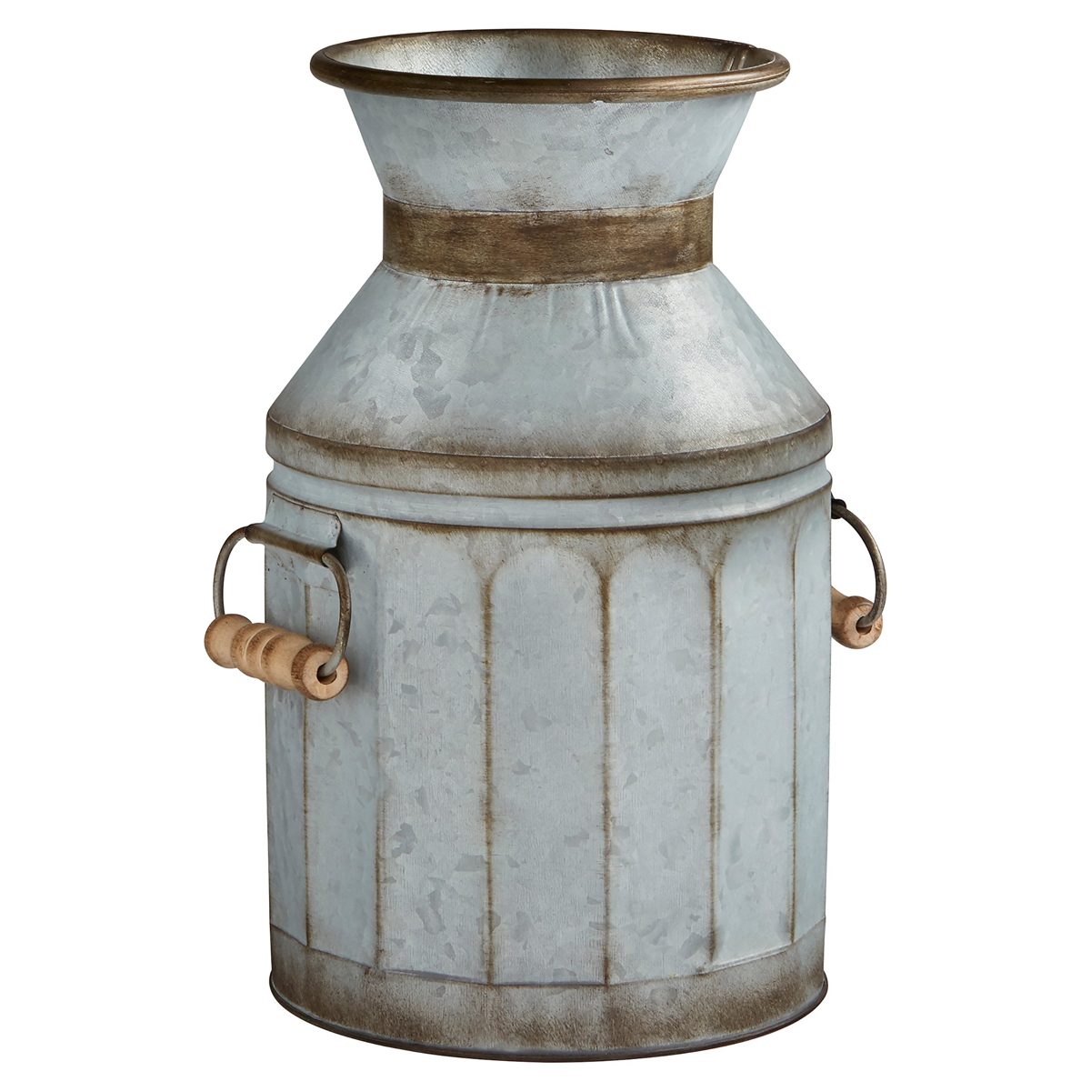 Amazon Brand – Stone & Beam Vintage Rustic Farmhouse Galvanized Metal Milk Jug Home Decor Planter Vase - 12.75 Inches, Grey