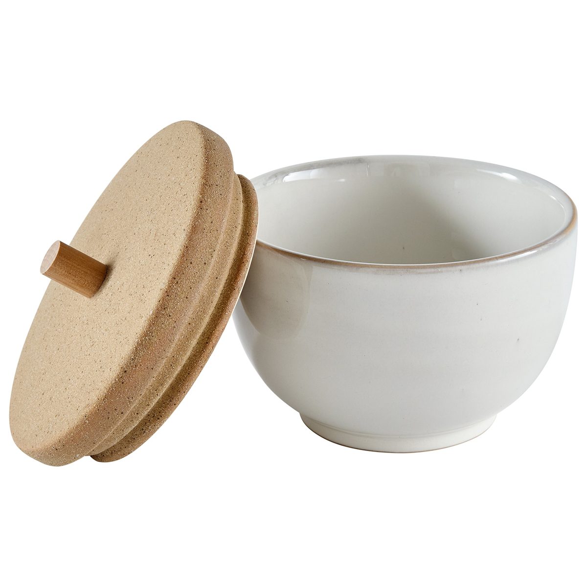 Amazon Brand – Stone & Beam Rustic Acorn Shaped Stoneware Box, 5"H, White and Clay