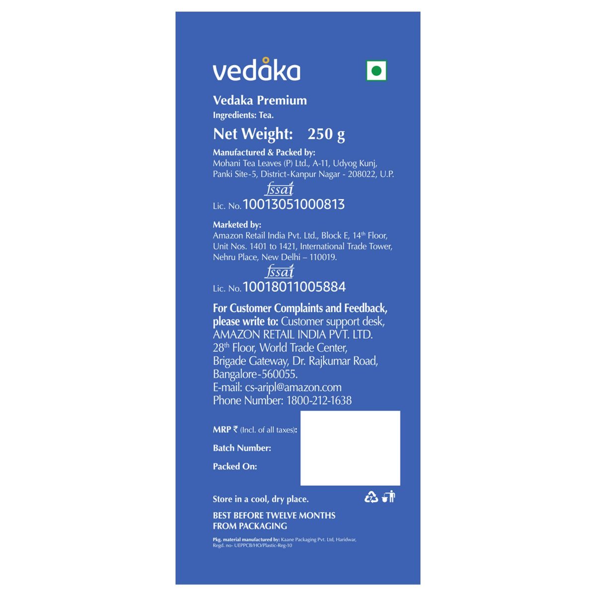 Amazon Brand - Vedaka Premium Tea, 250g