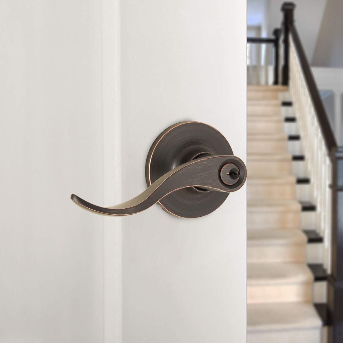 AmazonBasics Entry Door Lever - Wave - Oil Rubbed Bronze