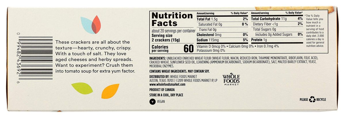 365 Everyday Value, Cracked Wheat Crackers, 10.6 oz