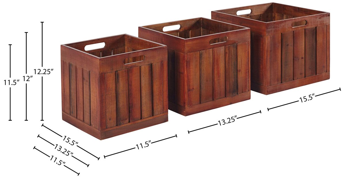 Amazon Brand – Stone & Beam Modern Rustic Farmhouse Wood Slat Storage Bins - Set of 3, Natural
