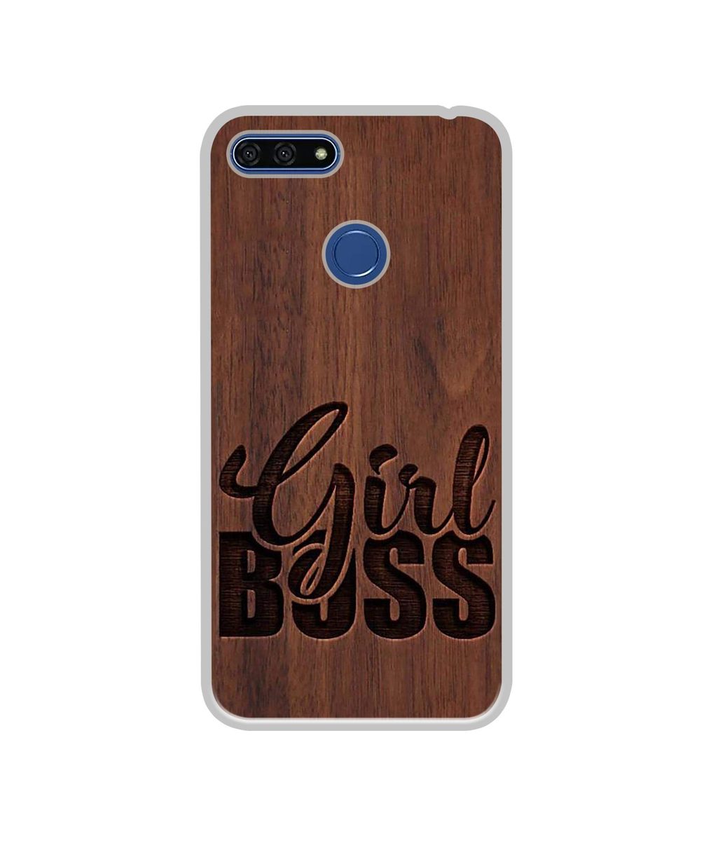 Amazon Brand - Solimo Designer Girl Boss On Wood UV Printed Soft Back Case Mobile Cover for Huawei Honor 7A
