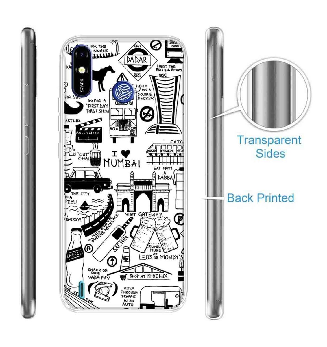 Amazon Brand - Solimo Designer Multicolor Mumbai Comic Printed Soft Back Case Mobile Cover for Tecno Spark Go Plus