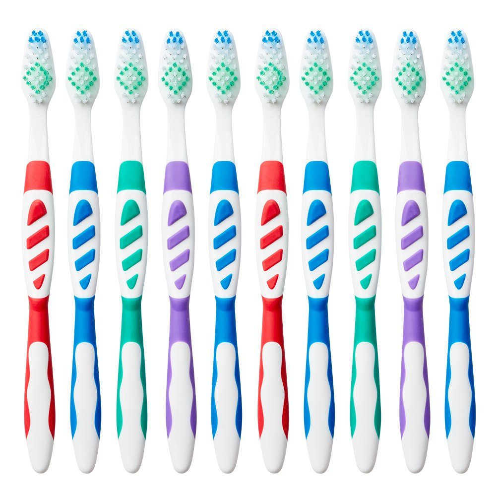 Amazon Brand - Solimo Clean Plus Toothbrushes, Pack of 10