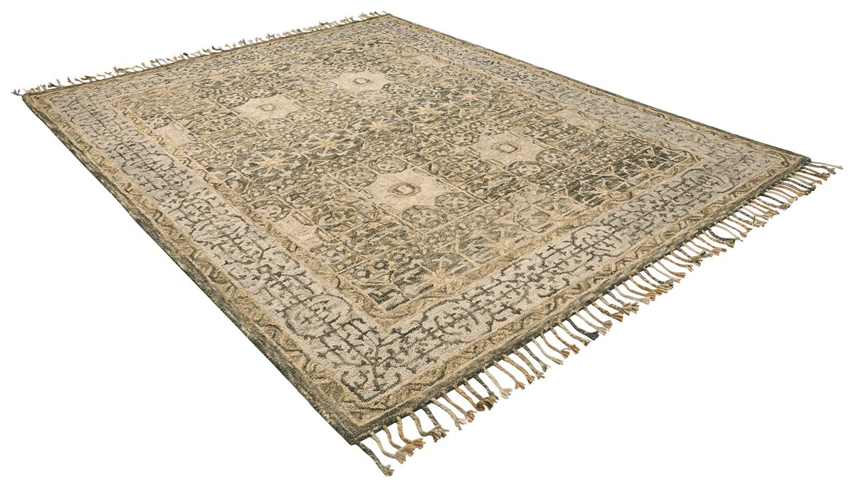 Amazon Brand – Stone & Beam Kelsea Vintage-Inspired, Tassled Wool Area Rug, 4 x 6 Foot, Beige and Grey