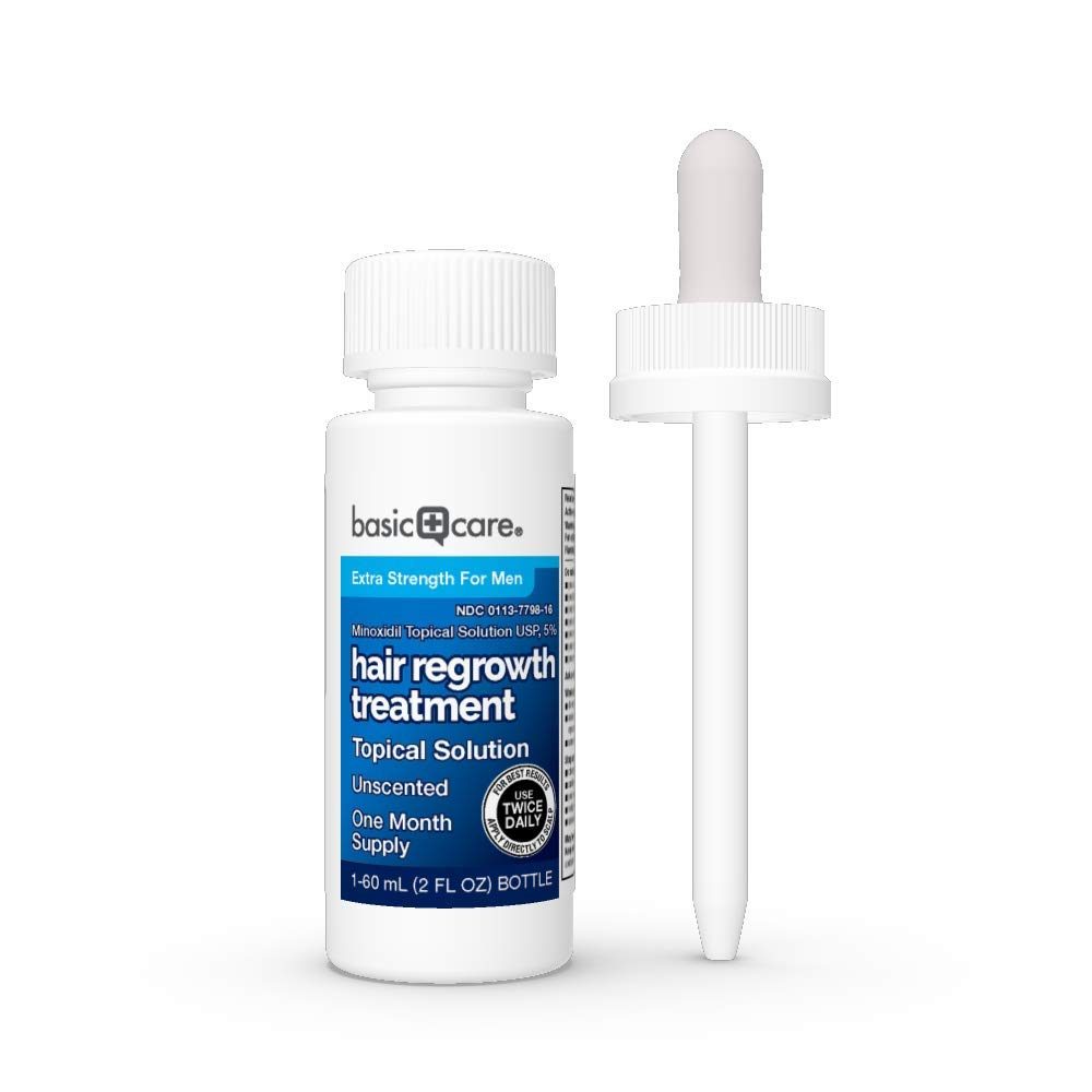 Amazon Basic Care Minoxidil Topical Solution USP, 5%, Hair Regrowth Treatment for Men, Extra Strength, 12 Fluid Ounces