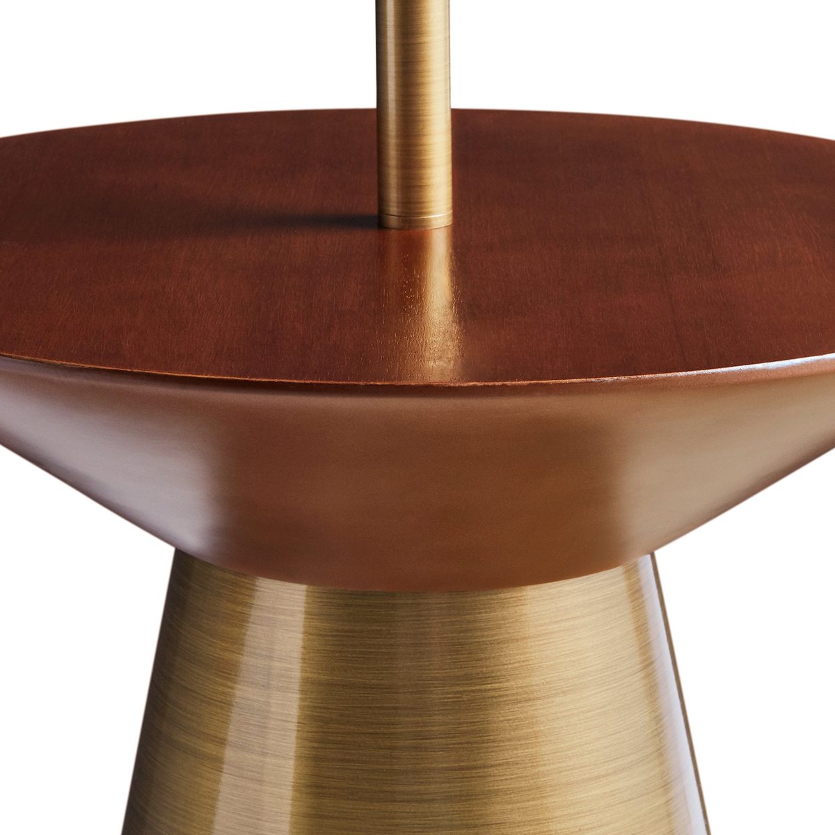 Rivet Mid Century Modern Floor Lamp and Round Wood Table with Light Bulb and Linen Shade - 60 Inches, Brass