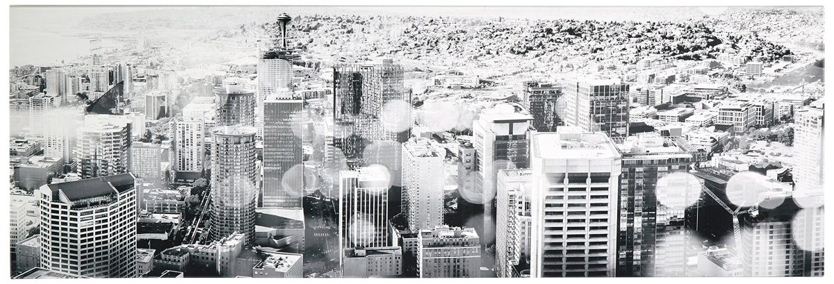 Amazon Brand – Rivet Seattle Sun Flare in Black and White Canvas Print of Seattle, 30" x 10"