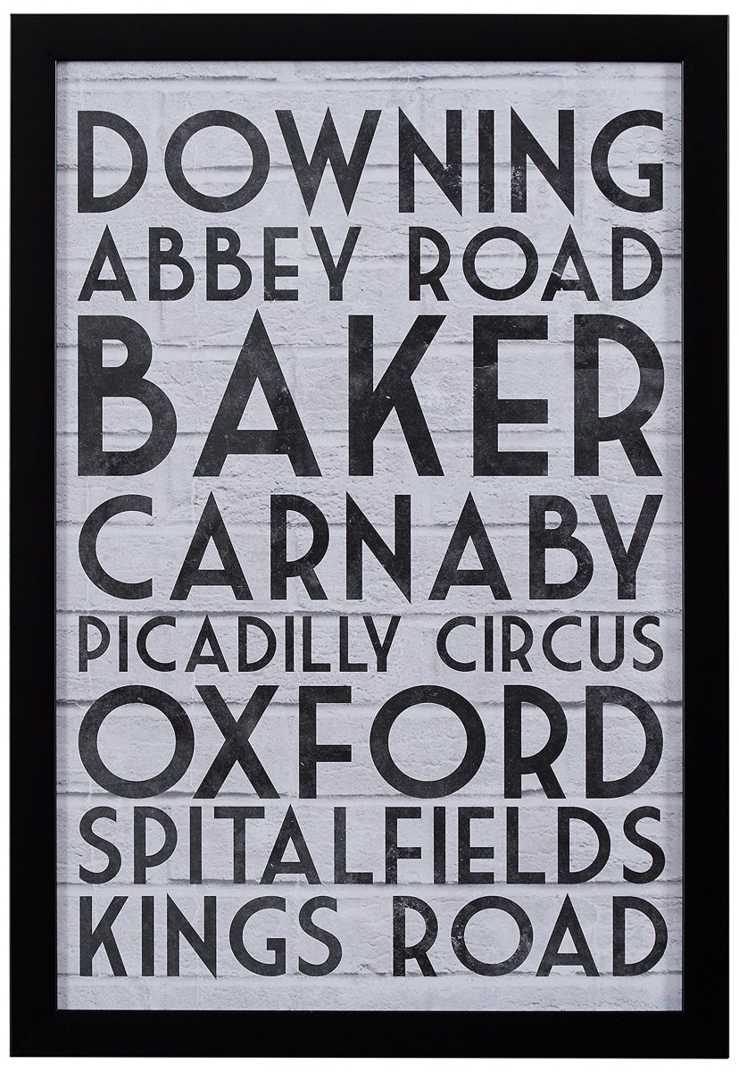 Amazon Brand – Stone & Beam Modern Black & White London Street London Street Names Print, Black Frame, 12" x 17"