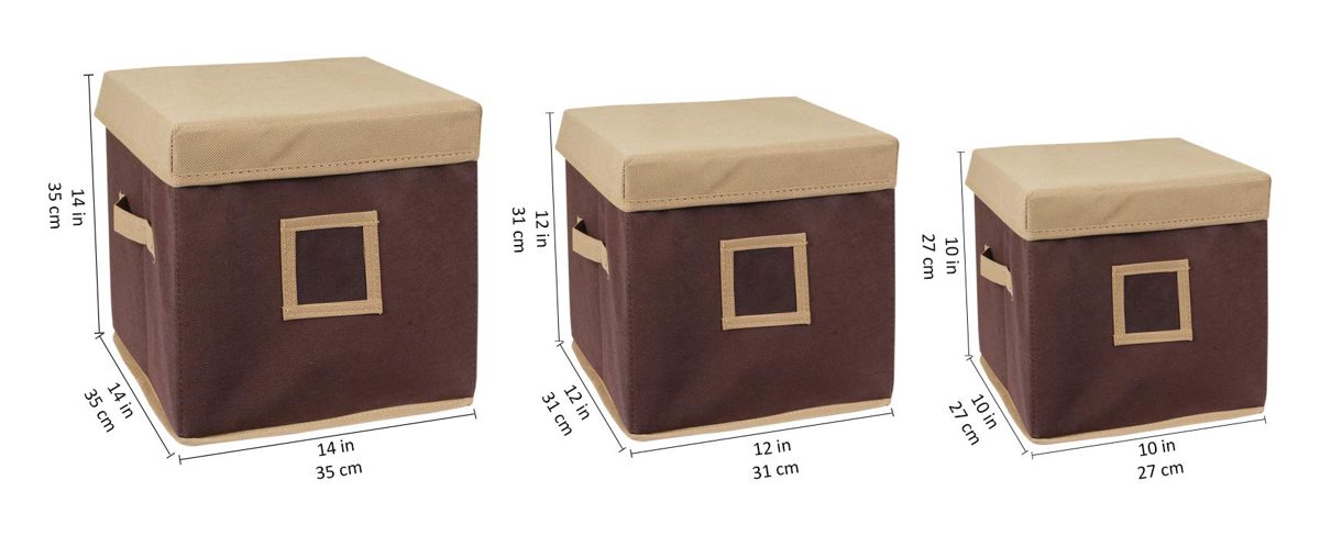 Amazon Brand - Solimo Fabric Storage Box with Lid Set, 6 Piece, Beige and Brown