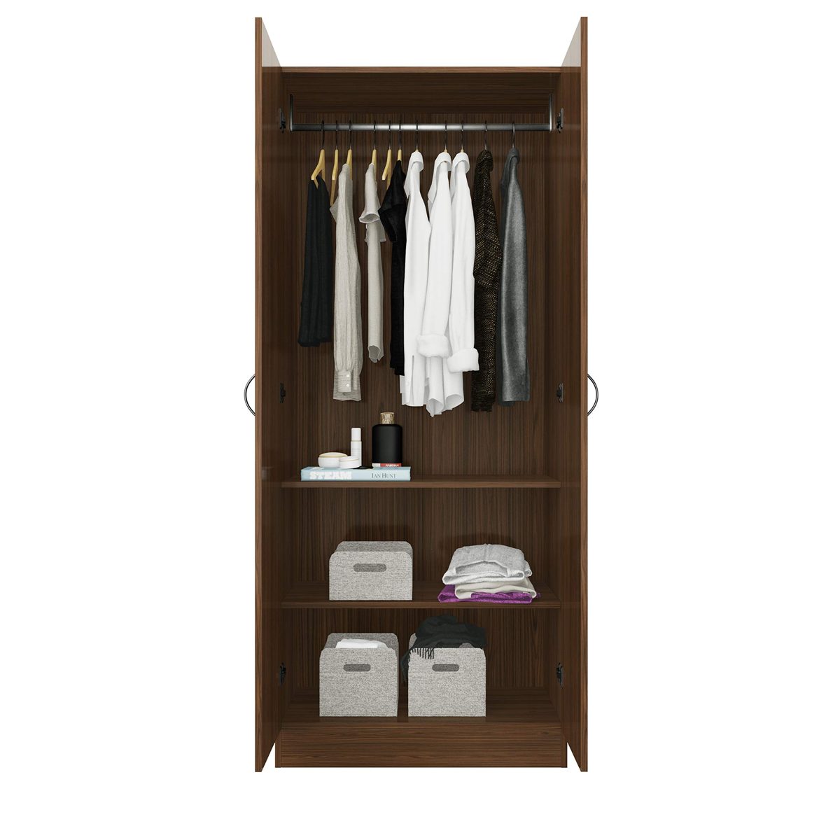 Amazon Brand - Solimo Pyxis Engineered Wood 2-Door Wardrobe (Walnut Finish)
