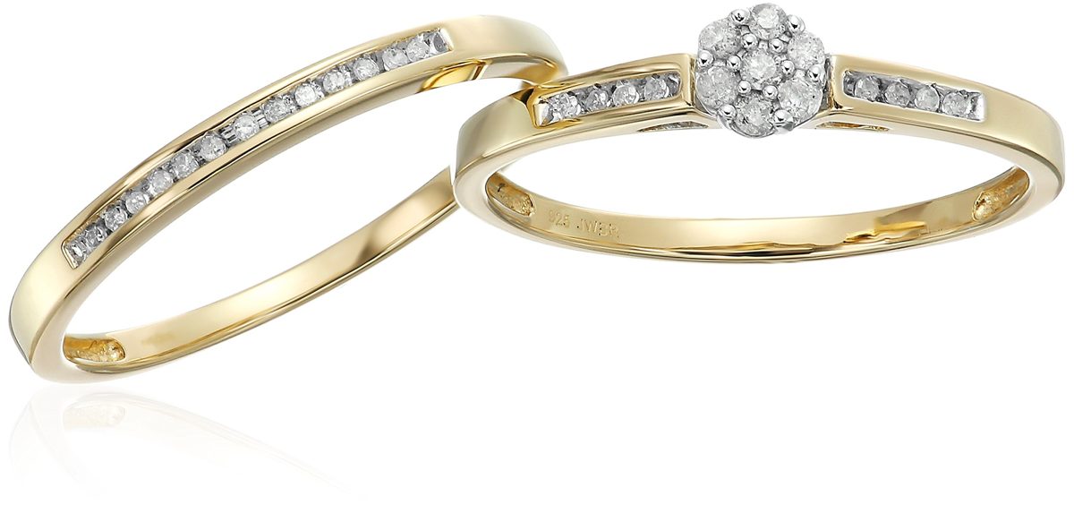 [Find] Amazon Collection 18 K Yellow Gold Silver daiyamondoraundokurasuta-buraidaruringu, Size 6