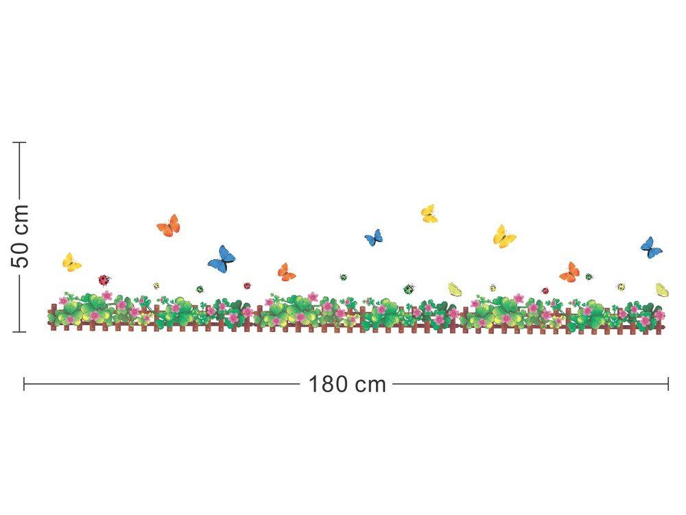 Amazon Brand - Solimo Wall Sticker for Home (Tiny Fence with Butterflies, Ideal Size on Wall, 180 cm X 50 cm)