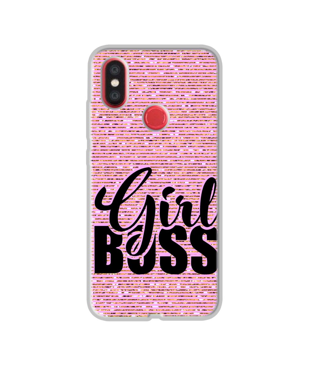 Amazon Brand - Solimo Designer Girl Boss On Pink Sparkle UV Printed Soft Back Case Mobile Cover for Mi A2