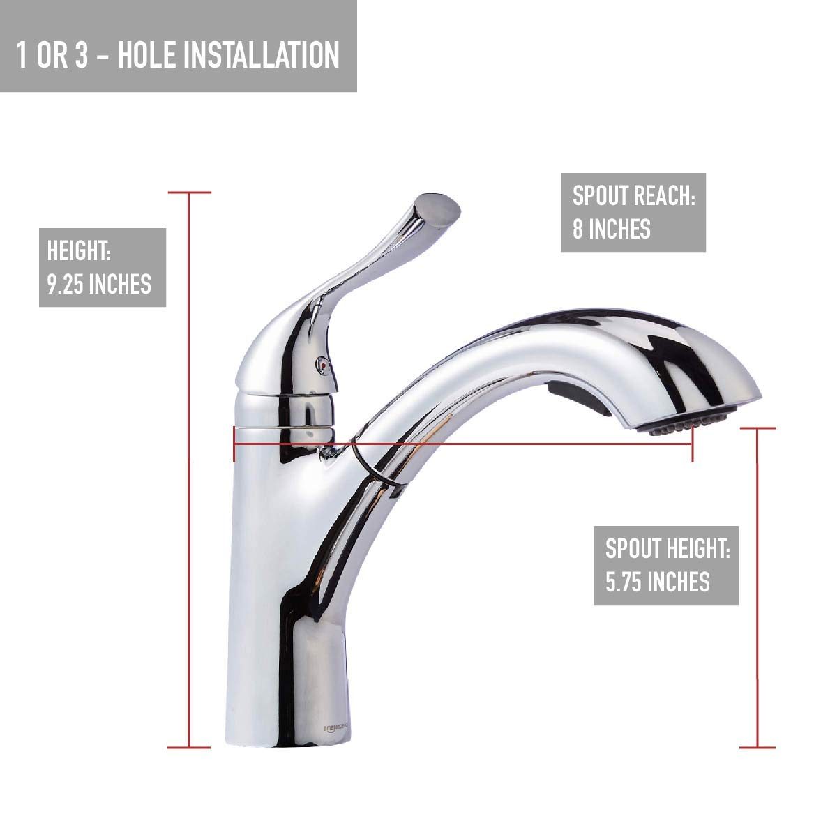 AmazonBasics Single-Handle Kitchen Pull Out Sprayer Faucet, Arched