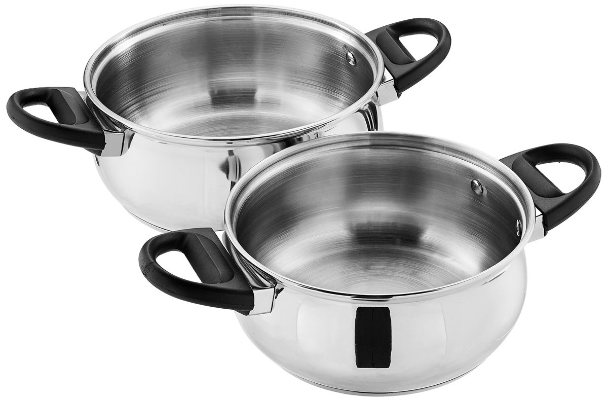 Amazon Brand - Solimo Stainless Steel 2-Piece Casserole with Glass Lids