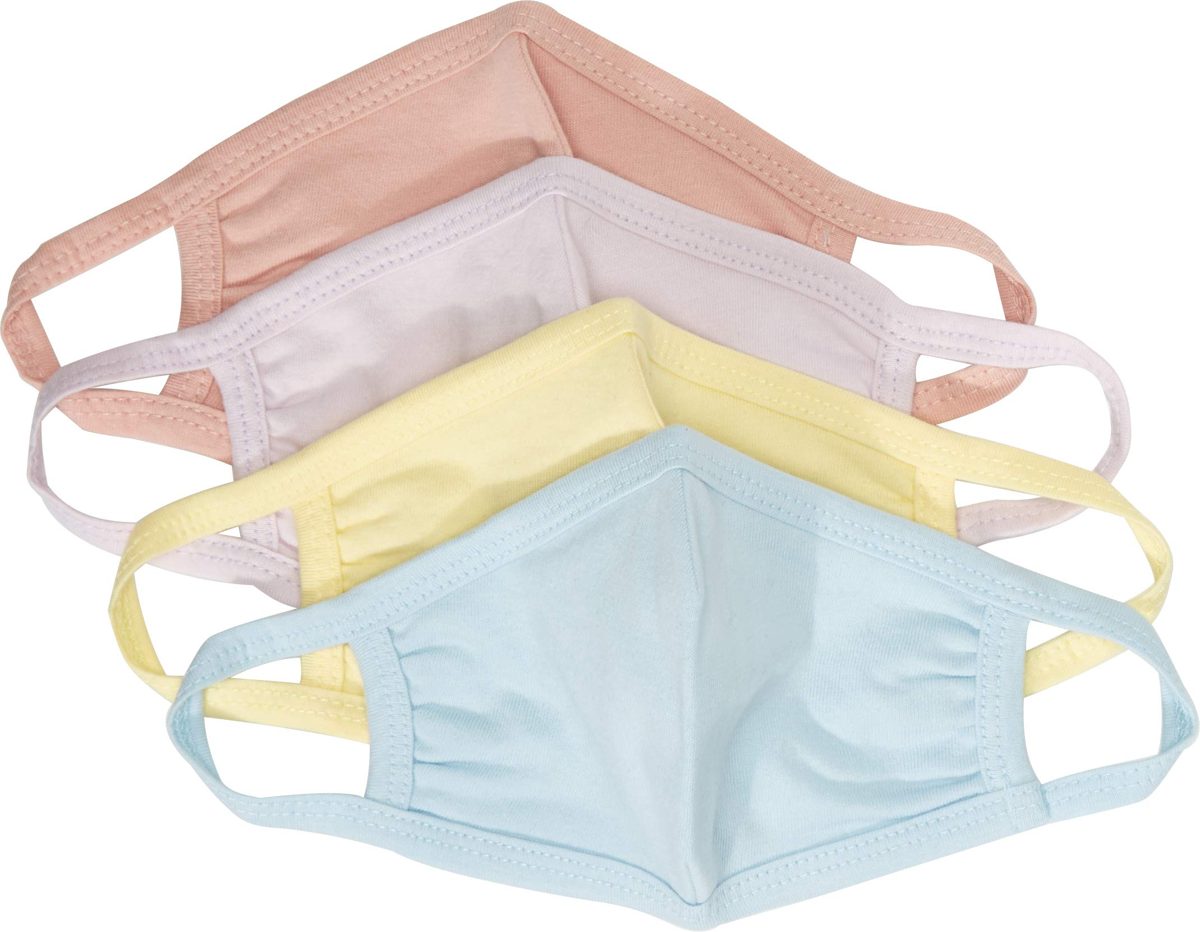 Quality Durables Unisex Kids 4-Pack Reusable Face Covering, Pastel Pink/Pastel Blue/Lavender/Pale Yellow, Big Kids