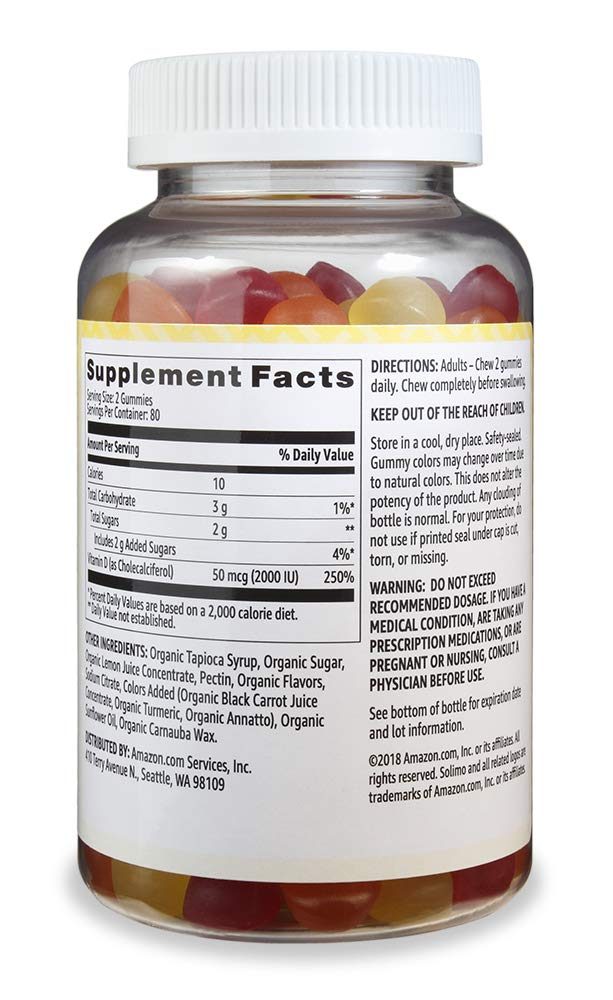 Amazon Brand - Solimo Vitamin D3 2000 IU, 160 Gummies (2 Gummies per Serving)
