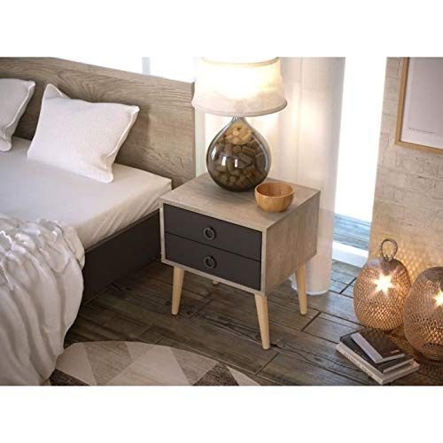 AmazonBasics 2-Drawer Bedside Table, 45 x 38 x 49 cm, Light Brown/Dark Grey
