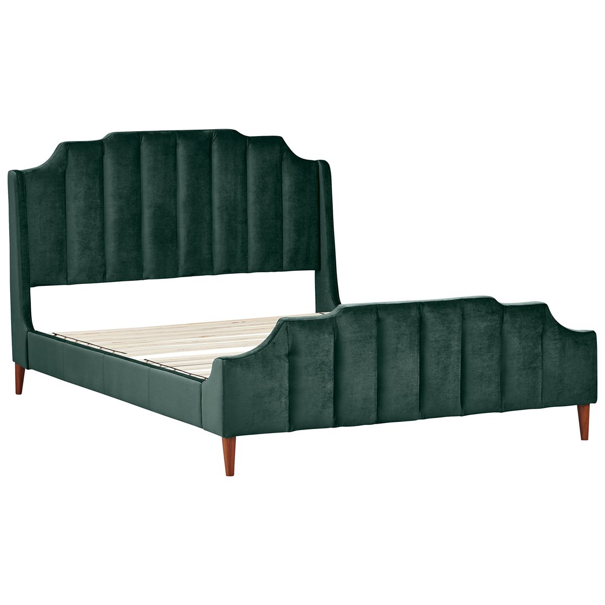 Amazon Brand – Rivet Gwyneth Mid-Century Velvet King Bed with Headboard, 92.1" L, Jade Green