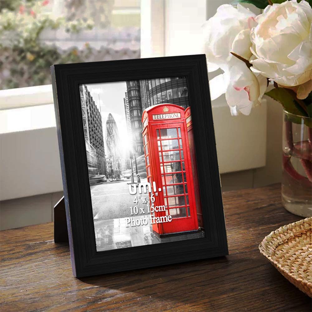 UMI. Essentials 6x4 Black Photo Frame for Desktop Display and Wall Hanging, 2 Pack