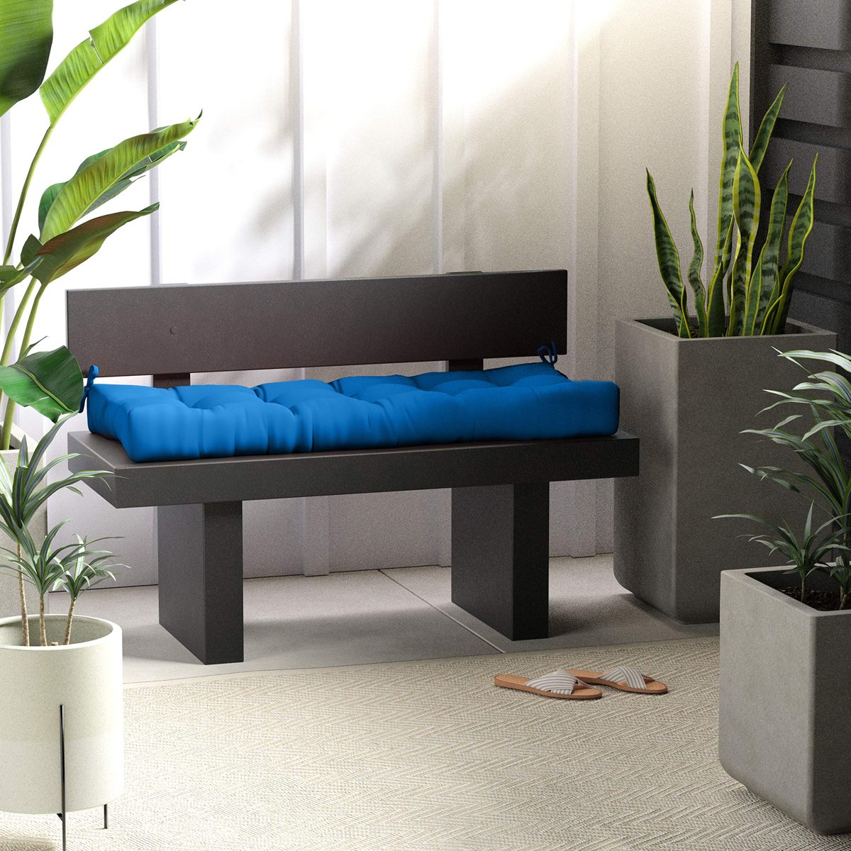 Amazon Basics Tufted Outdoor Patio Bench Cushion- 44 x 18 x 4 Inches, Blue
