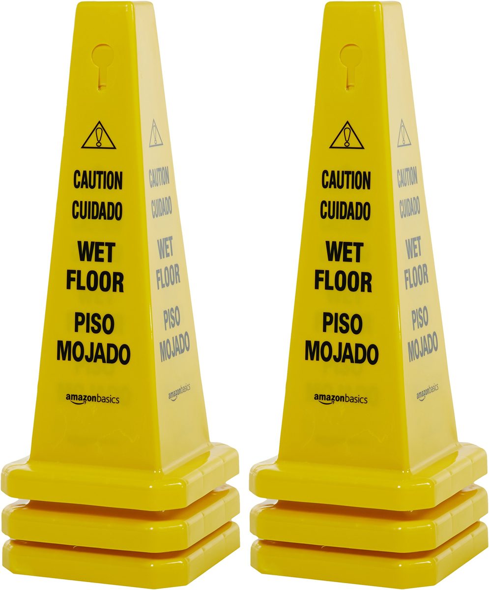 AmazonBasics Floor Safety Cone, 25-3/4-Inch - Caution Wet Floor, Bilingual - 6-Pack