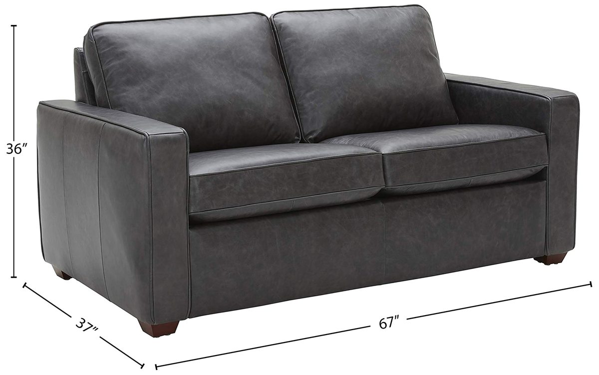 Amazon Brand – Rivet Andrews Contemporary Top-Grain Leather Loveseat Sofa with Removable Cushions, 67"W, Black