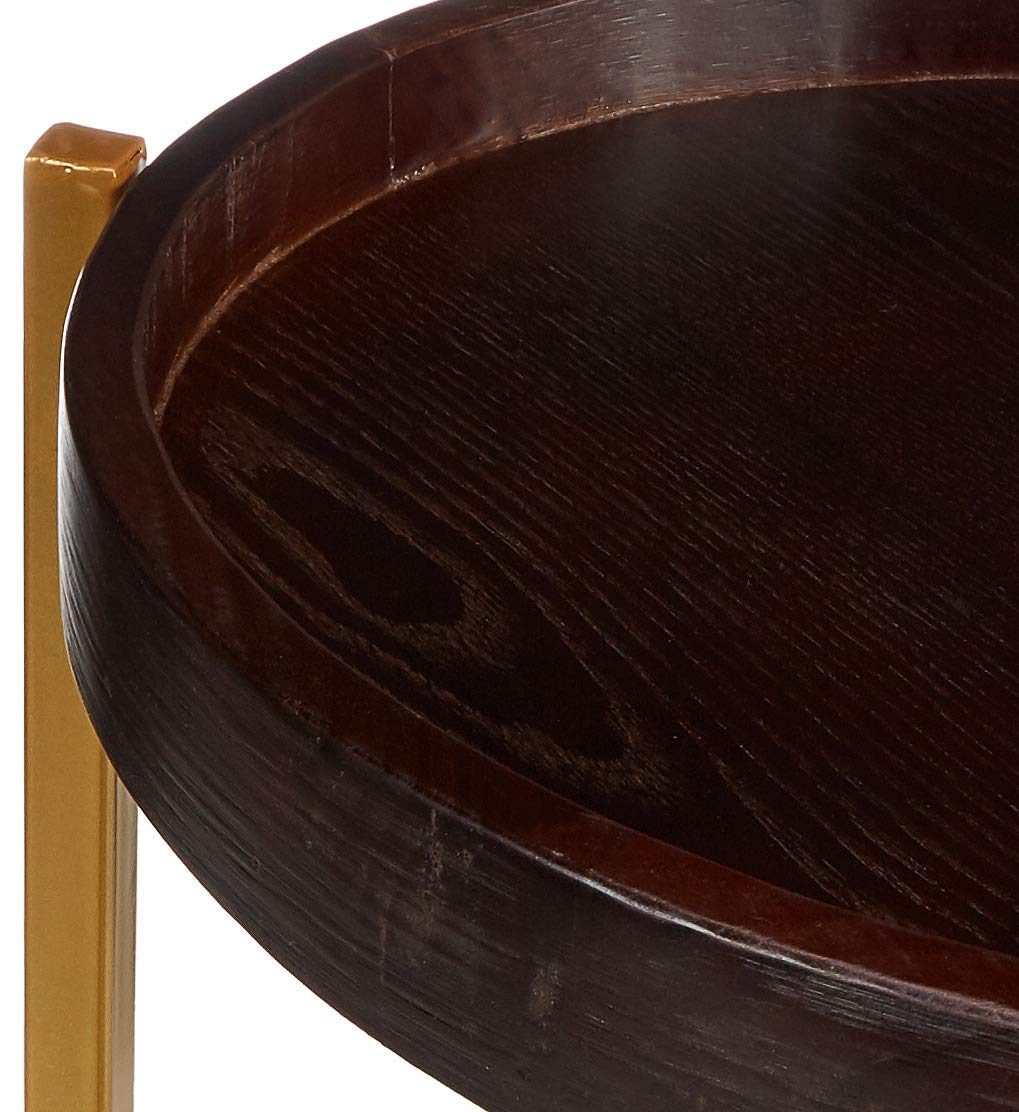 Amazon Brand - Rivet Round End/Side Table with 2 Shelves, 40 x 40 x 61 cm, Pine Wood with Walnut-Colour Lacquer/Metal