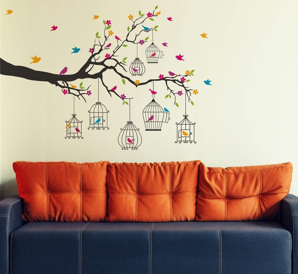 Amazon Brand - Solimo Wall Sticker for Living Room (Birdie House, Ideal Size on Wall - 133 cm x 90 cm)