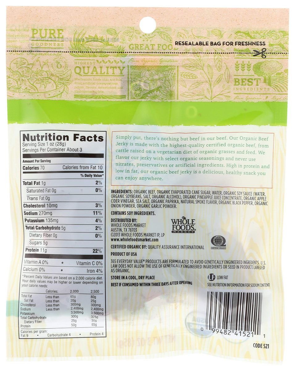 365 Everyday Value, Organic Beef Jerky, Teriyaki Flavor, 3 oz