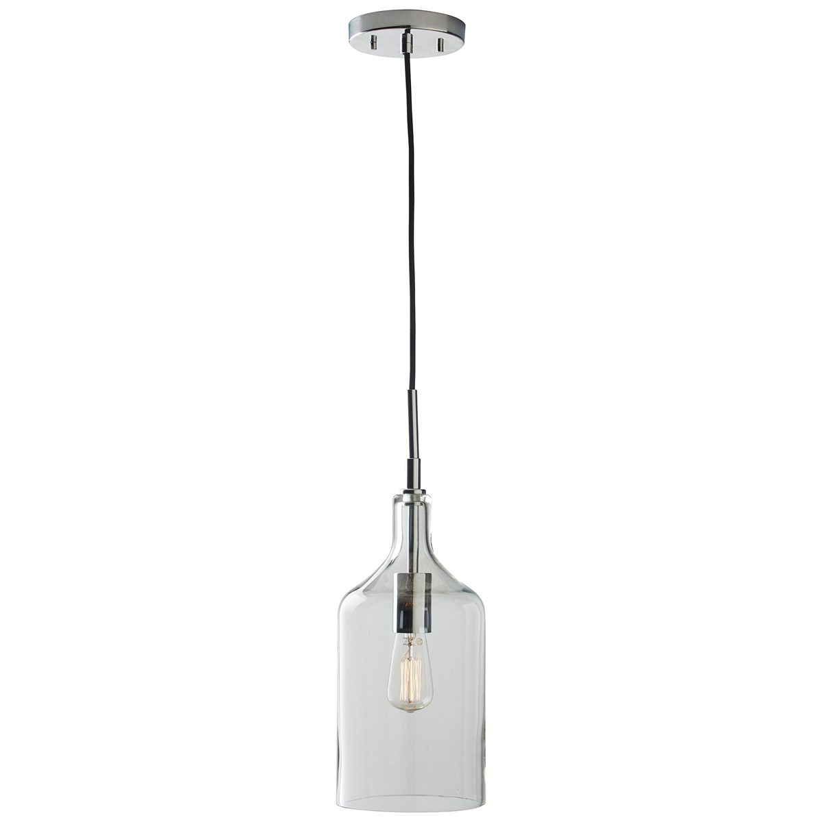 Amazon Brand – Rivet Modern Pendant Light With Bulb, 19"-60"H, Chrome and Glass