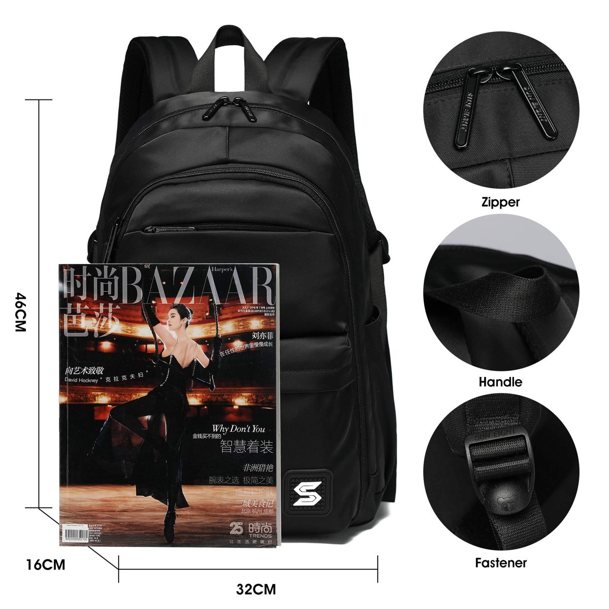 Caran·Y Kids Backpack Boy and Girl 18 inc Large Size Multiple pockets (L-18 Inc, Black