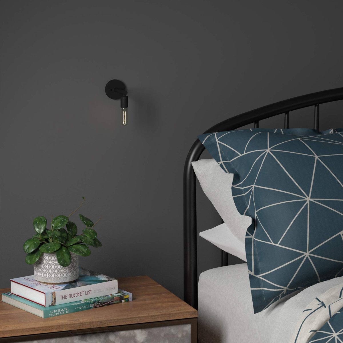 Amazon Brand – Rivet Mid-Century Modern Wall Sconce with Novelty Bulb, 5.25"H, Matte Black