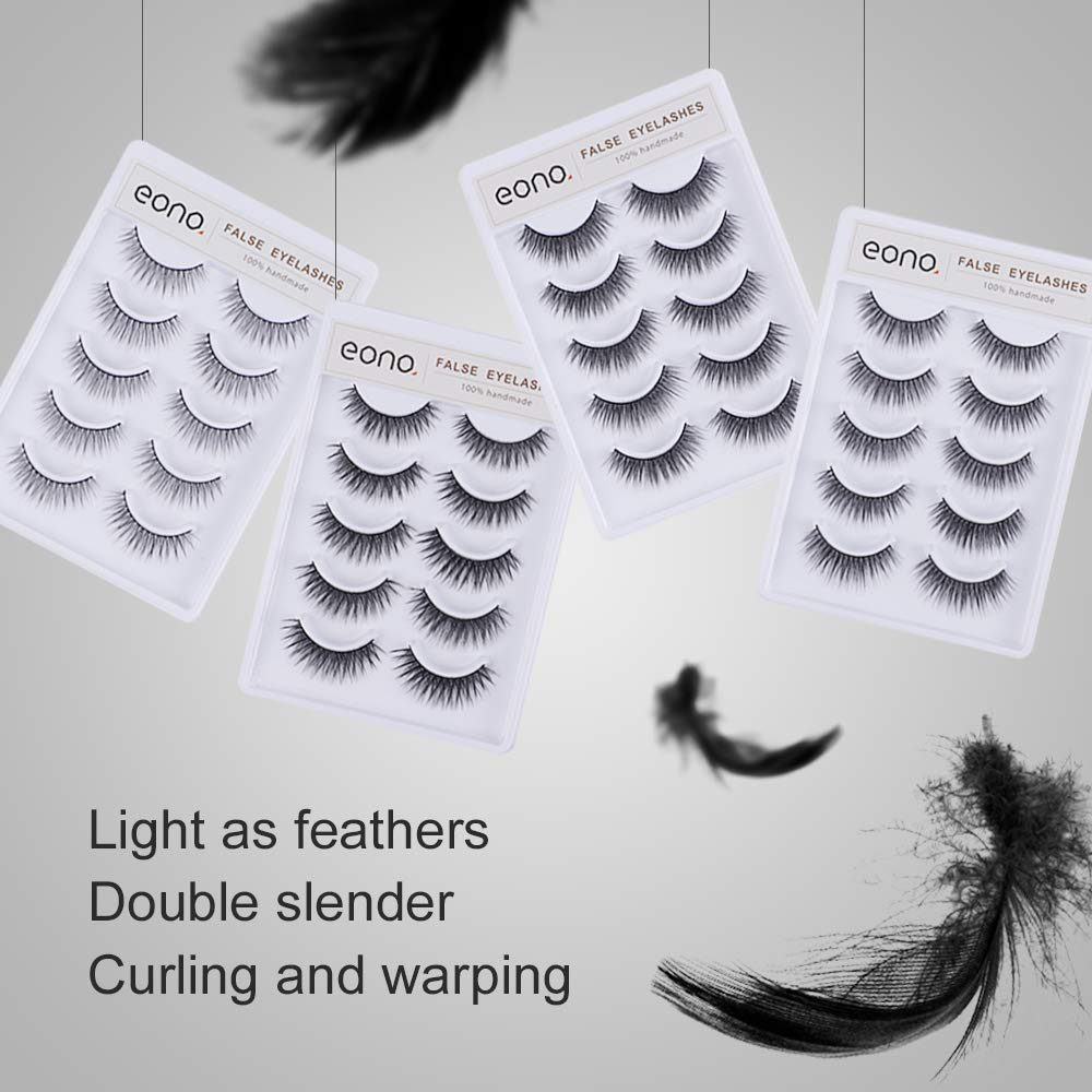 Eono by Amazon - 20 Pairs of 3D False Eyelashes, 4 Styles of Eyelashes, Reusable, Suitable for Novice Use, Make-up Essential Products
