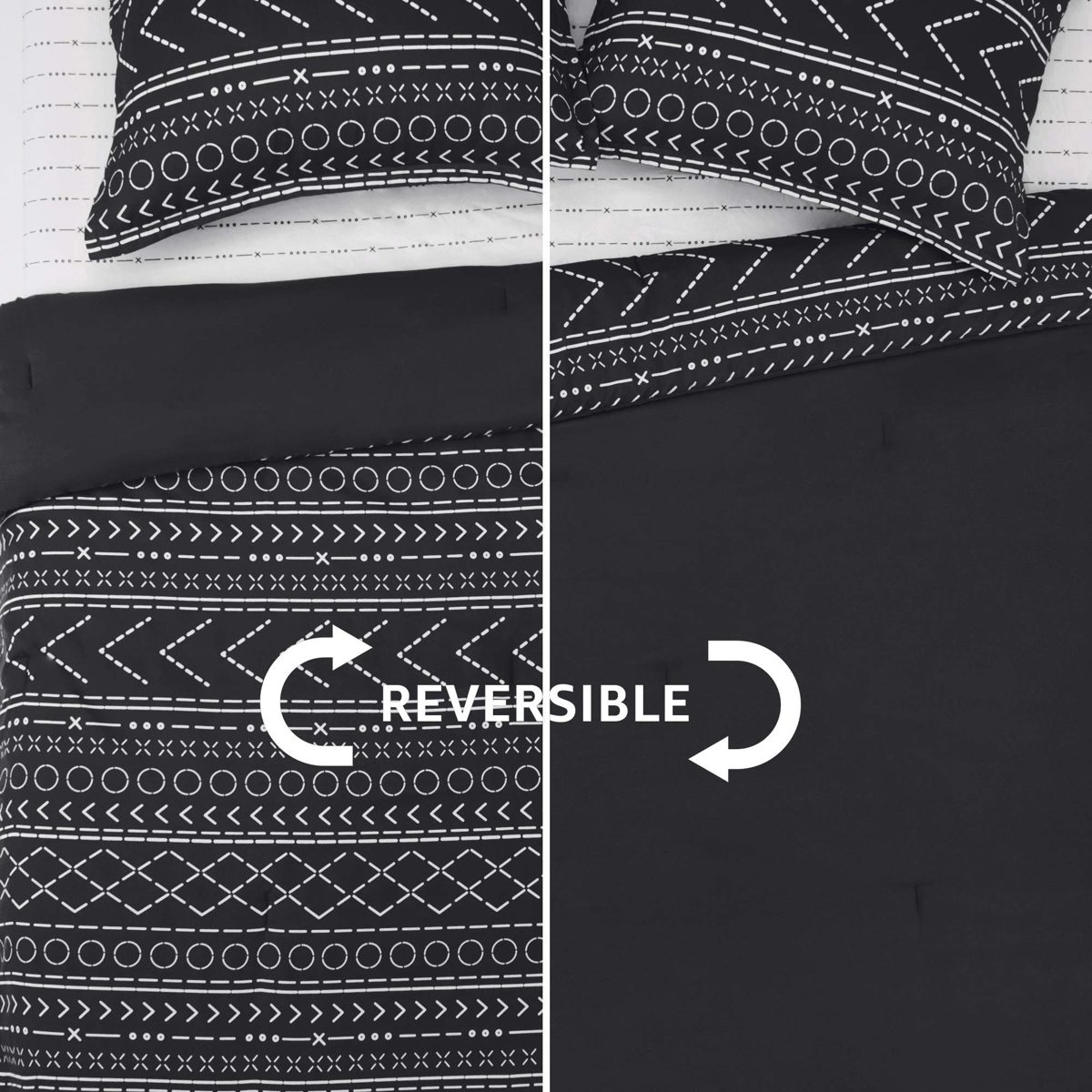 AmazonBasics College Dorm Bed-in-a-Bag with Elastic Storage Pockets - Twin/Twin XL, Black Dotted Stripe